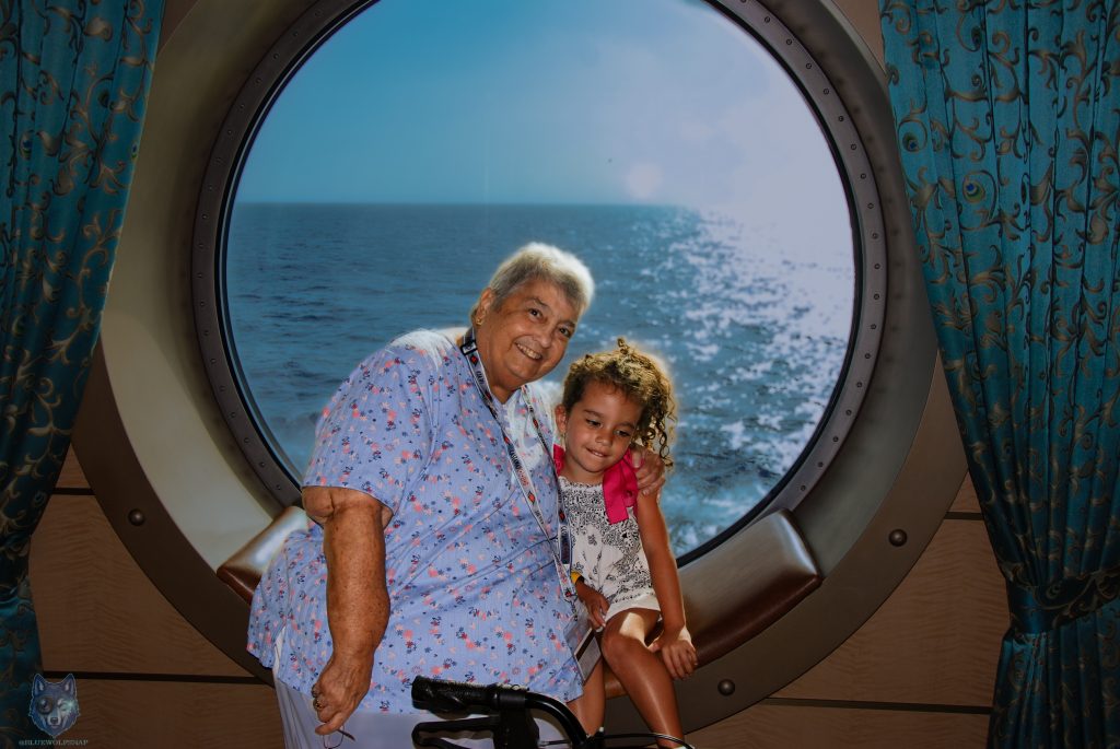 Brian Wright's mother with young family member Oli aboard a cruise ship, circa 2014